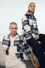 Trendyol Ecru Oversize Fit Winter Checkered Lumberjack Shirt Jacket