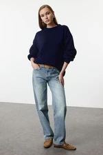 Trendyol Navy Blue Wide Pattern Ribbed Crew Neck Knitwear Sweater