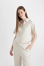 DEFACTO Oversize Fit Pajama Collar Linen Blend Short Sleeve Shirt