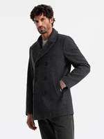 Ombre Men's short double-breasted coat with wool - graphite