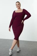 Trendyol Curve Plum Camisole Knitted Midi Length Plus Size Dress