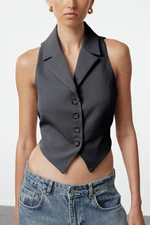 Trendyol Anthracite Fitted Button Detailed Crop Woven Vest