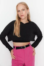 Trendyol Black Super Crop Long Sleeve Knitted Look Knitted Blouse