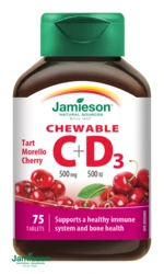 JAMIESON Vitamín C+D3 500mg tablety na cmúľanie s príchuťou čerešne 75 tabliet