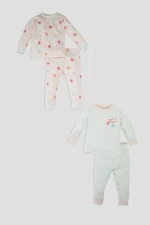 DEFACTO Baby Girl Food Printed Long Sleeve Top Long Bottom Cotton 4-Piece Pajama Set