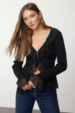 Trendyol Black Tulle Detailed Knitwear Cardigan