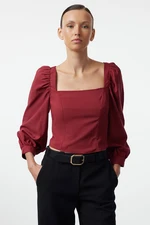 Trendyol Claret Red Balloon Sleeve Square Collar Woven Blouse