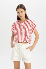 DEFACTO Crop Striped Short Sleeve Poplin Shirt