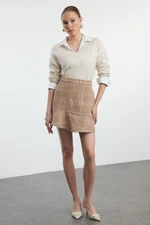 Trendyol Camel Flounce Tweed Fabric Mini Woven Skirt