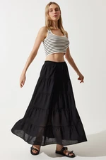 Happiness İstanbul Woman's Black Flounced Summer Loose Comfortable Skirt