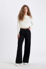 DEFACTO Gabardine Black Pants Wide Leg Wide Leg Regular Waist Plain Basic