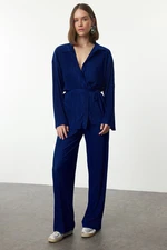 Trendyol Saks Pleated Relaxed/Comfortable Pattern Flexible Knitted Blouse/Pants Bottom-Top Set