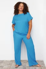 Trendyol Curve Saks T-shirt-Pants Knitted Seasonal Bottom-Top Set