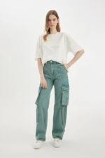 DEFACTO Wide Leg Cargo High Waist Long Jean Washed Trousers