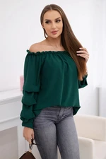 Spanish blouse with decorative sleeves dark green