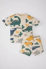 DEFACTO Baby Boy Dinosaur Printed Short Sleeve T-shirt Shorts 2-Piece Set