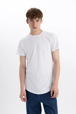 DEFACTO White Long Muscle Fit Crew Neck Basic Plain Short Sleeve T-Shirt