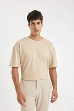 DEFACTO Boxy Fit Crew Neck Basic Short Sleeve Waffle T-Shirt