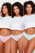 Trendyol Curve Pink-White-Mint 3-Pack Cotton Plus Size Panties