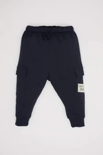 DEFACTO Baby Boy Navy Blue Elastic Waist Label Printed Tracksuit Bottoms