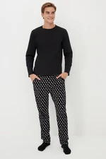 Trendyol Black Regular Fit Printed Knitted 100% Cotton Pajama Set