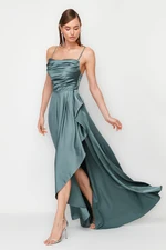 Trendyol Blue Woven Satin Long Elegant Evening Dress