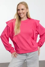 Trendyol Fuchsia Ruffle Detailed Relaxed/Comfortable Fit Knitted Sweatshirt