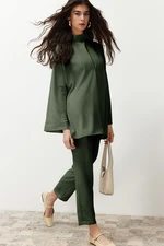 Trendyol Khaki Collar Detailed Woven Bottom Top Set