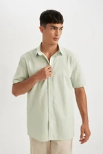 DEFACTO Men's Green Regular Fit Regular Cut Polo Collar Cotton Short Sleeve Shirt