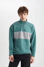 DEFACTO Oversize Fit Stand Collar Zippered Printed Sweatshirt