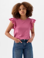 Dark pink girls' T-shirt with ruffles GAP