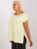 Light yellow women's basic cotton blouse plus size