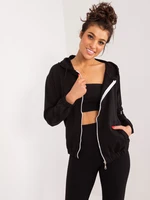 Women's Black Cotton Sweatshirt with Zipper Closure