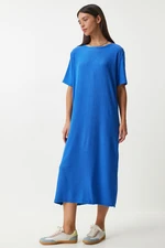 Happiness İstanbul Women's Blue Loose Long Casual Knitted Dress