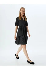 Koton Shirt Dress Mini Polka Dot Buttoned Crepe Flounce