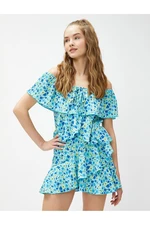 Koton Floral Jumpsuit With Off-the-Shoulder Frilly Tie Detail