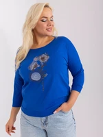 Cobalt blue women's oversized blouse with print