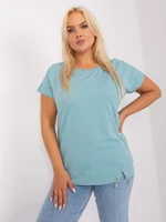 A pistachio blouse with a larger size with short sleeves