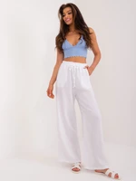 White high-waisted fabric trousers