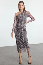 Trendyol Brown Animal Maxi Leopard Printed Stretchy Knit Dress