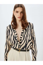 Koton Zebra Patterned Shirt Long Sleeve V Neck