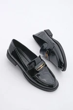 Marjin Cesar Black Patent Leather Loafer Buckled Casual Shoes