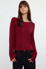 Trendyol Claret Red Boat Neck Regular Fit Crop Knitted Blouse