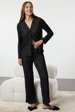 Trendyol Black Star Patterned Ribbed Knitted Pajama Set