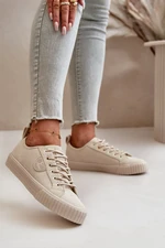 Corduroy women's sneakers insulated Big Star Hi-Poly System beige