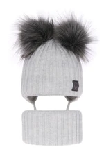 AGBO Girl's winter set: hat and tube scarf grey Telisa with two pompom