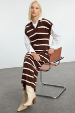 Trendyol Brown Striped Long Knit Sweater