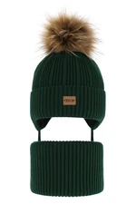 AGBO Boy's winter set: hat and tube scarf green with pompom Eger