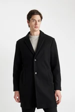 DEFACTO Black Relax Fit Jacket Buttoned Collar Pocket Long Cashmere Coat