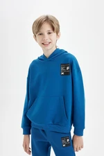 DEFACTO Boy Oversize Wide Pattern Hooded Pocket Thick School Sweatshirt